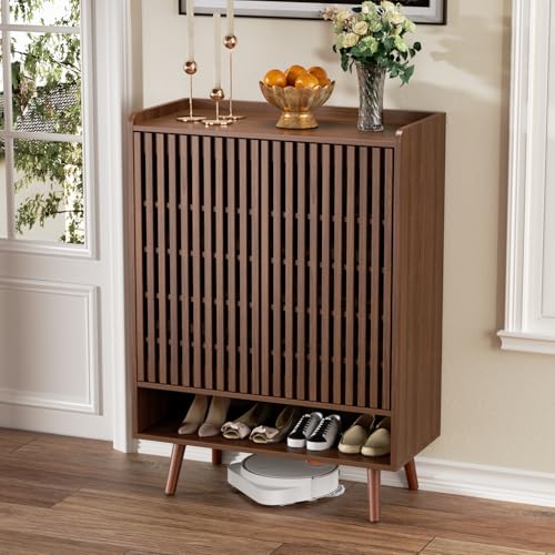 Large Shoe Cabinet with Doors for Up to 24 Pairs, 6-Tier Entryway Shoe Storage Cabinet with Adjustable Shelves, Freestanding Shoes Rack Organizer for Hallway, Closet, Bedroom, Living Room, Walnut Vabches