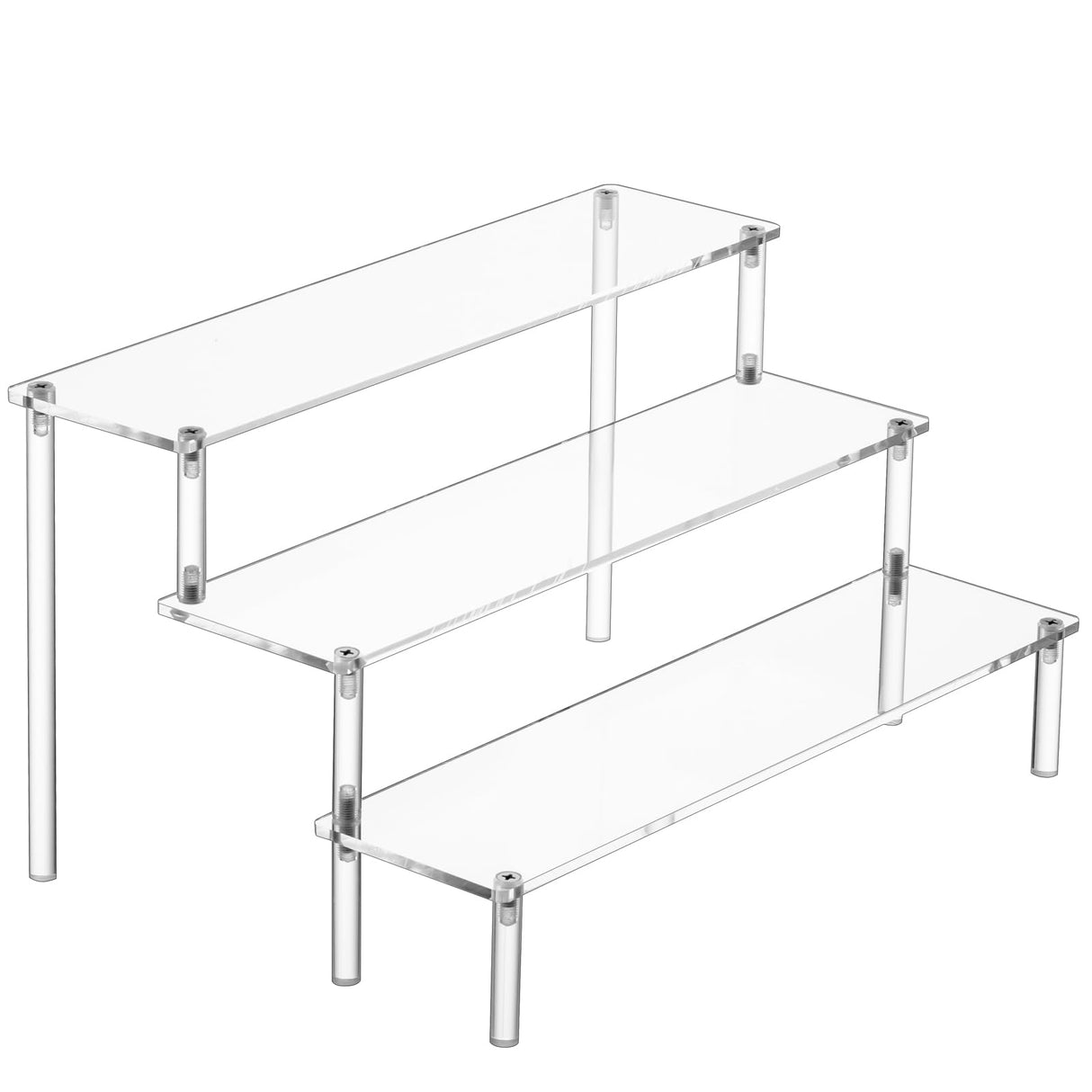 HENABLE Large Acrylic Display Risers, Perfume Stand Organizer, Clear Acrylic Shelf Risers for Display Stands for Food, Tabletop Use, Amiibo Funko POP Figure, 3 Tier Clear Cupcake Stand Risers HENABLE