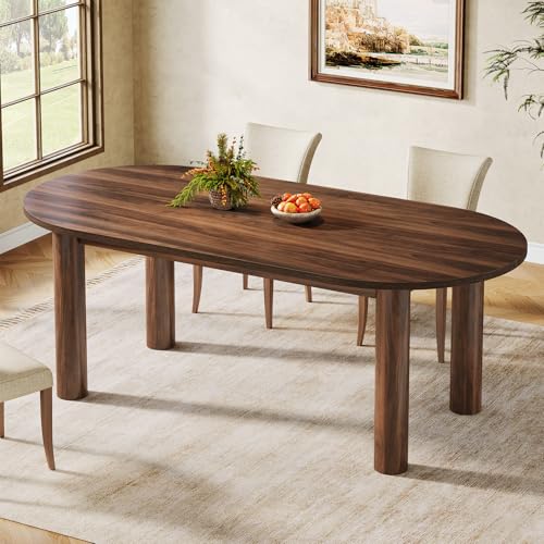 Tribesigns 63" Oval Dining Table for 6, Walnut Wooden Kitchen Table wi ...