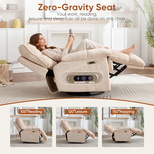 Atrtivoent Oversized Swivel Power Rocker Recliner,Electric Recliner Chairs for Adults,Extra Wide Seat Recliners,Upholstered Nursery Reclining Glider Chair,Swivel Chairs for Living Room,Beige