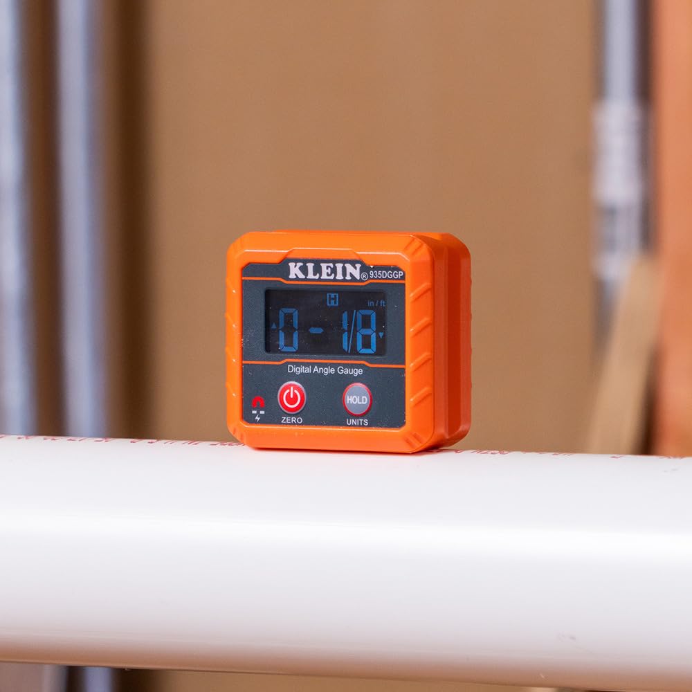 Klein Tools 935DGGP Angle Finder, Digital Gauge with Strong Magnetic Base, Converts Between Degrees, Percent Grade, in/Ft, mm/m Klein Tools