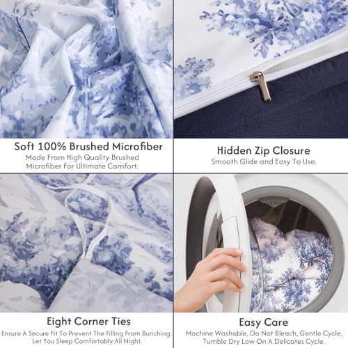 LONAVA King Botaincal 3 Pcs Duvet Cover Set, Breathable Soft Microfiber Navy Lining Comforter Cover with Zipper Closure, and 2 Anti-Pilling, Fade Resistant Pillowcases, Blue Forest LONAVA