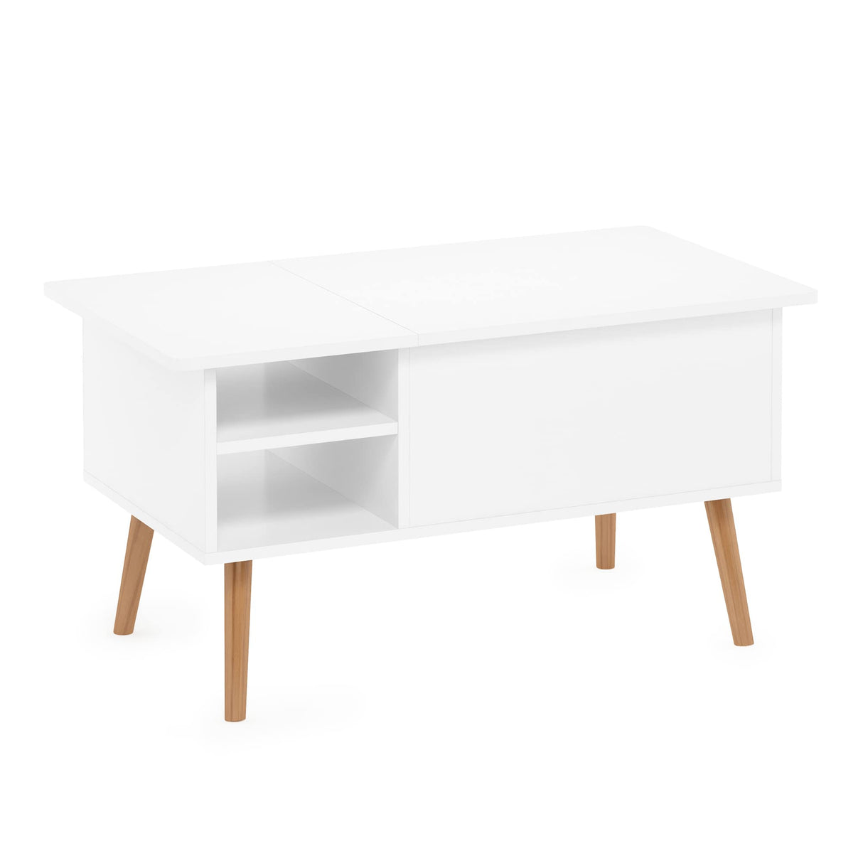 Furinno Jensen Living Room Wooden Leg Lift Top Coffee Table With Hidden Compartment and Side Open Storage Shelf, Solid White Furinno