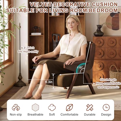Euklea Mid Century Modern Accent Chair, Fabric Upholstered Lounge Arm Chair with Solid Wood Frame for Living Room, Bedroom, Office, Reading Corner (Coffee, Set of 2) Euklea