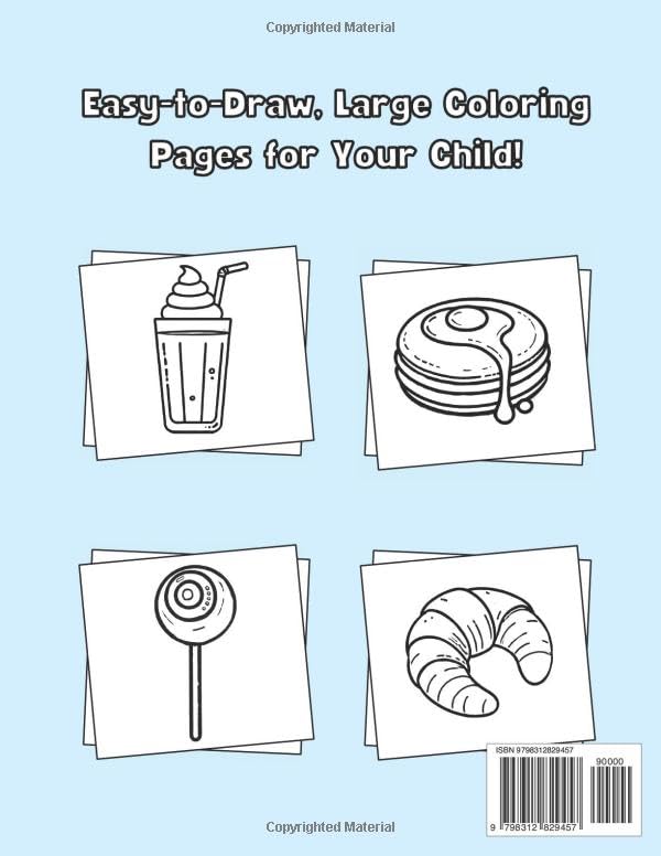 Food and Snacks: LARGE Coloring Book for Kids and Adults – Relaxing, Fun, and Simple! Bold and Easy Designs Featuring 50 Drawings of Fruits, Vegetables, and Desserts for a Stress-Relieving Activity. WoodArtSupply