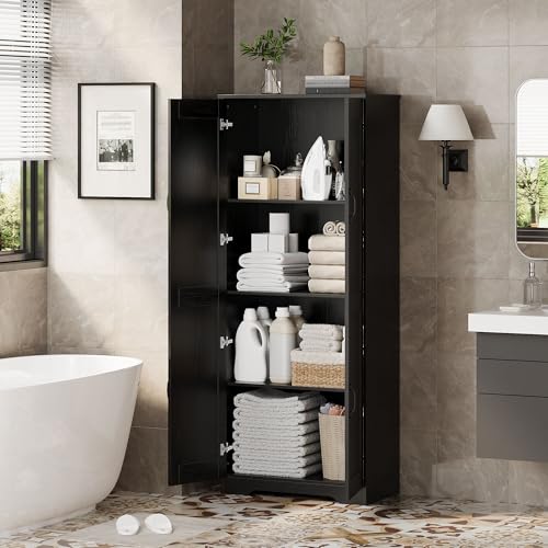 GAOMON Adjustable Shelf Storage Cabinet 60" Tall Black, 2-Door Pantry with Shelves for Kitchen Organization, Bathroom Storage, Living Room GAOMON