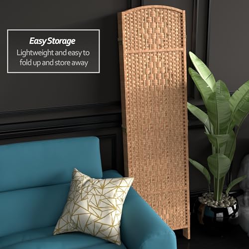 Red Lantern 6 ft. Tall Diamond Weave Fiber Room Divider - Natural - 4 Panel Red Lantern
