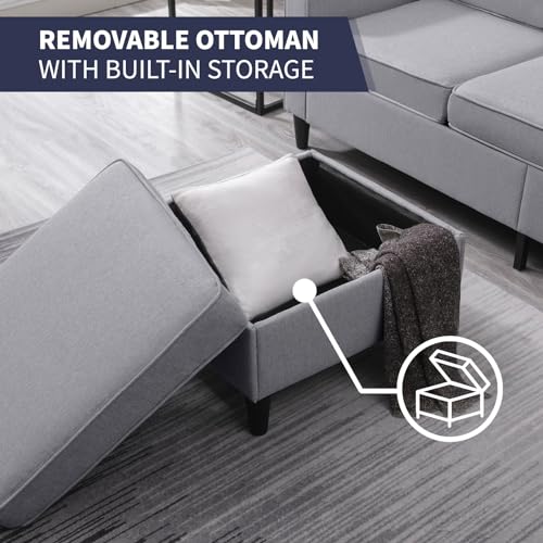 ijuicy 2PCS Sectional Sofa Set,3 Seat Couch & Loveseat Sofa with Side Pockets & Movable Storage Ottoman, Modern Convertible Upholstered Couches for Living Room,Office (3+2Seat/Light Grey) ijuicy