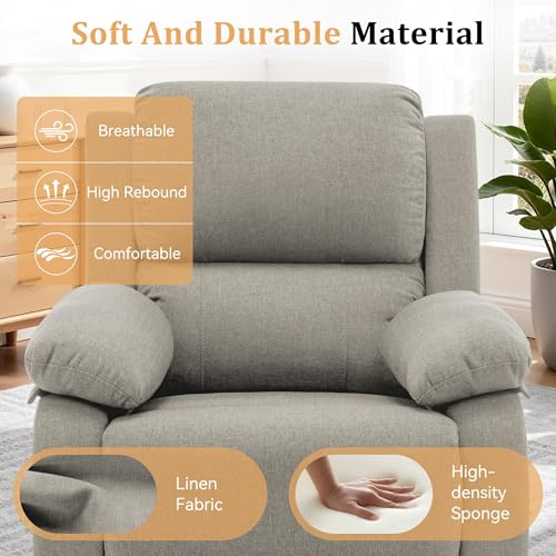 Korser Recliner Chair, 360 Swivel Rocker Chair for Adults, Small Rocking Recliner for Small Spaces, Upholstered Fabric Glider Recliner Nursery (Swivel Rocker Recliner, Light Khaki)