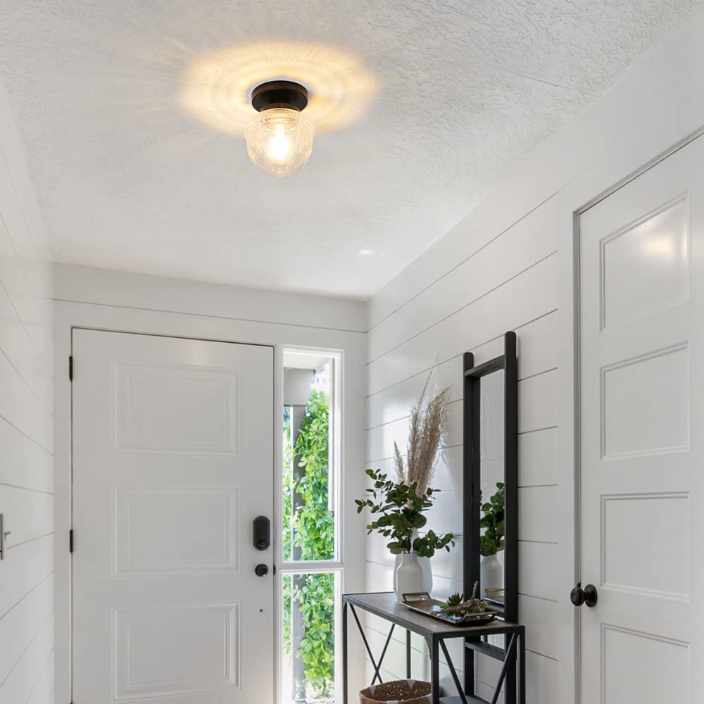 DSMJFU Black Semi Flush Mount Ceiling Light, Small Hallway Light Fixture, Vintage Close to Ceiling Light Fixture for Bathroom, Entryway, Foyer, Closet DSMJFU DSMJFU