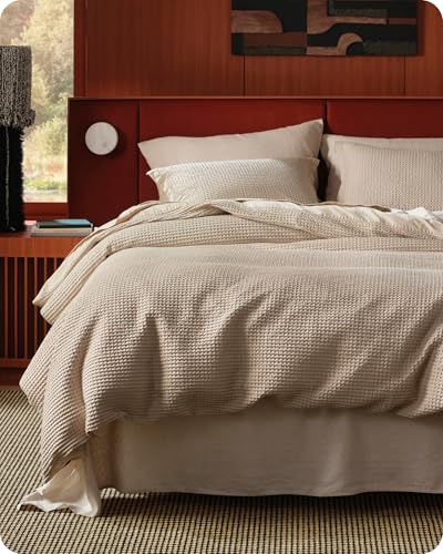 Bedsure Cotton Duvet Cover Queen - 100% Cotton Waffle Weave Khaki Duvet Cover Queen Size, GentleSoft™ and Breathable Tan Bedding Set for All Season, 3 Pieces, 90"x90" Bedsure
