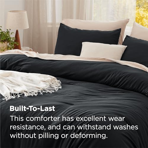 Bedsure Queen Comforter Set, Black Soft Prewashed Bedding for All Seasons, 3 Pieces GentleSoft™ Bed Set, 1 Lightweight Comforter (90"x90") and 2 Pillowcases (20"x26") Bedsure