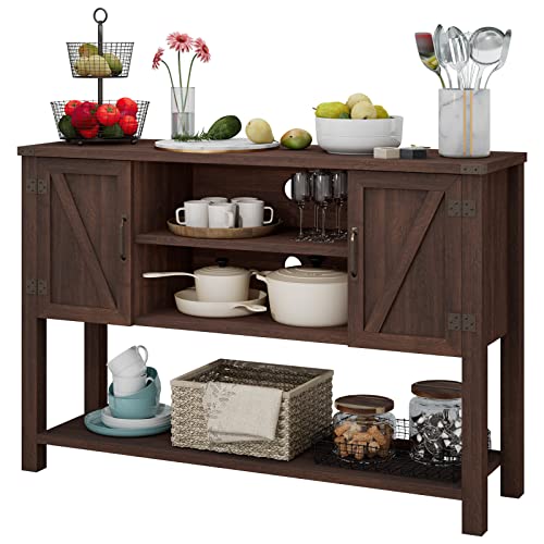 Giantex Buffet Sideboard, Farmhouse Wood Cupboard w/ 2 Storage Cabinets & 2-Tier Open Shelf, Spacious Countertop, Adjustable Shelves, Anti-Tipping, for Kitchen Living Room (Brown) Giantex