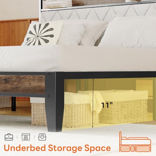Sweetcrispy Twin Bed Frame with Headboard, Storage Headboard with USB Charging Station, Durable Squeak-Free Frame, Simple No-Tool Assembly,Works with Twin Mattress No Box Spring Needed Sweetcrispy