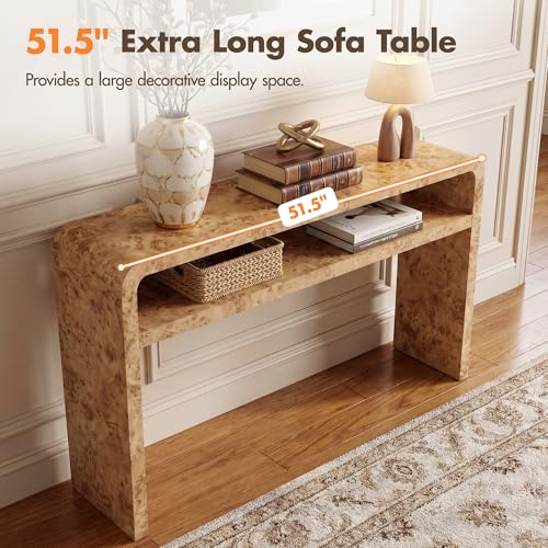 Hyfirm 51 Inch Long Rustic Burl Wooden Pattern Console Table, Farmhouse Sofa Table Behind Couch, 30” Tall Entryway Tables with Lower Shelf, Mid-Century Hallway Console for Living Room, Foyer, Cabin Hyfirm
