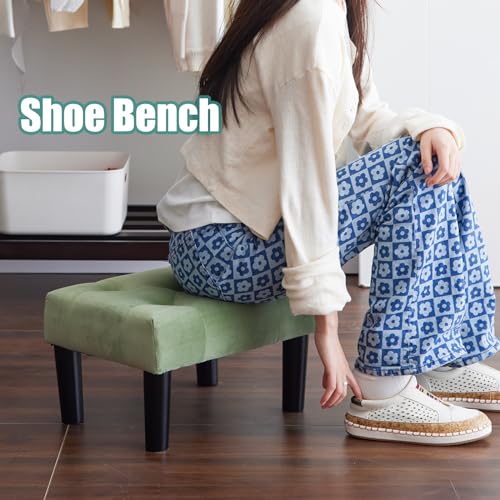 viewcare Ottoman Foot Stool, Green Small Ottoman footrest, Velvet Soft Footrest Ottoman with Wood Legs, Sofa Footrest Extra Seating for Living Room Entryway Office viewcare