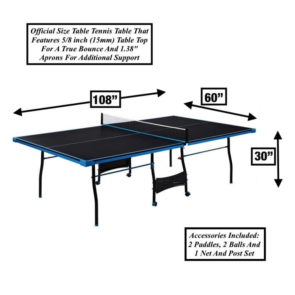 Black Blue Folding Rolling Table Tennis Table Indoor Ping Pong Table with 2 Paddles 2 Balls 1 Net and Post Set 4 Wheels for Easy Movement Perfect Christmas New Year Holiday Season Gifts Generic