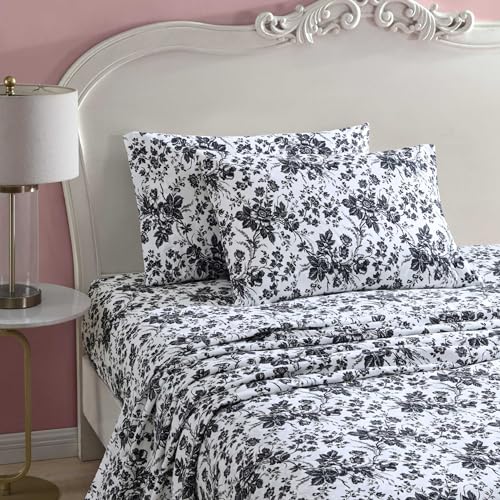 Betsey Johnson - Queen Bed Sheets, Soft & Lightweight Bedding, Fade & Wrinkle Resistant (Betseys Toile Black, Queen) Betsey Johnson