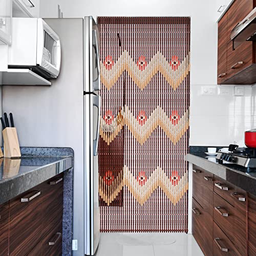 ANMINY Wood Bamboo Beaded Curtain 2 Panels Wooden Hanging Room Divider 52 Strands Decorative Handmade Door Bead Curtains Wall Panel Blinds for Doorway Restaurant Home Decor 35" x 76" - Wave Flower ANMINY