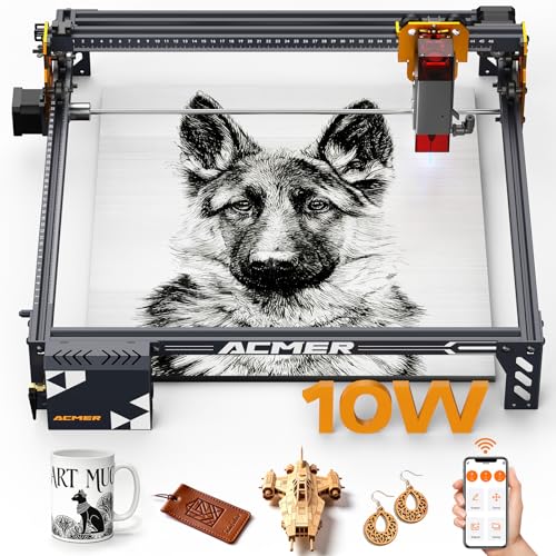 Laser Engraver Machine, P1 S Pro 10W(10000mW) Cutting Machine 380x370mm Large Area, WiFi Control, Engraves Wood Acrylic Leather Glass Metal for DIY, Crafts & for Small Business ACMER