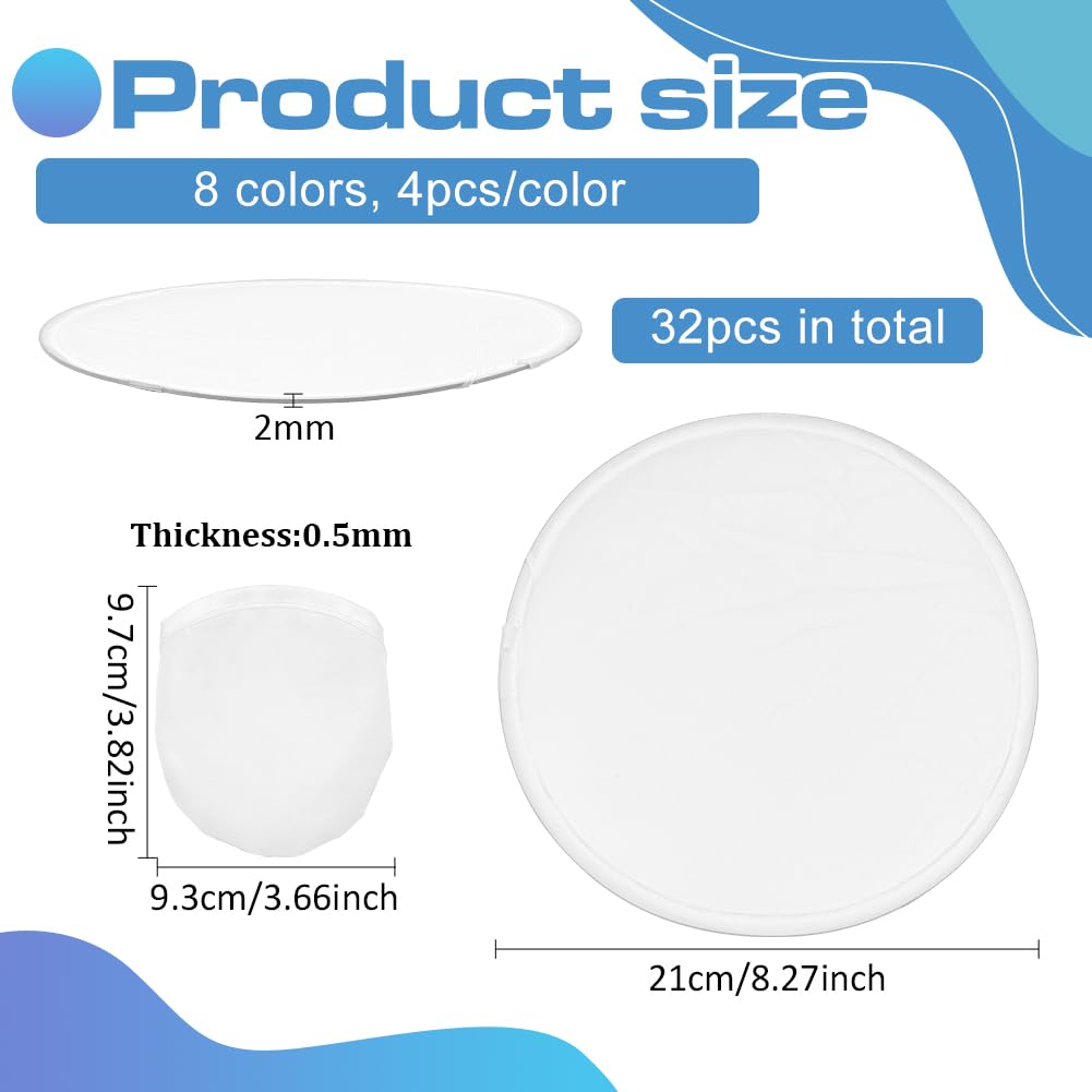 BENECREAT 32Pcs 8 Colors Rainbow Edge White Foldable Fan, 9.8inch Nylon Sublimation Fans Foldable Flying Disc Fans Colorful Edge Fan Set with Bag for Wedding Summer Outdoor Activity BENECREAT