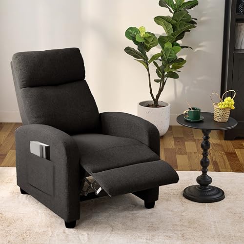 zzlay Recliner Chair for Living Room, Modern Adjustable Home Theater Seating Single Sofa Manual Push Back Armchair with Soft Linen Upholstery & High Backrest for Small Spaces, Linen-Black