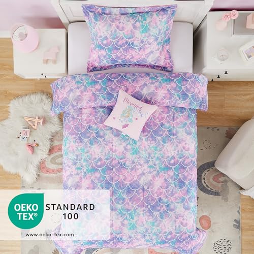 Kaleido Space Twin Comforter Set for Girls- 3 Pieces Glow in The Dark Mermaid Twin XL Bedding Set with 1 Comforter, 1 Decor Pillow & 1 Pillow Shams Kaleido Space