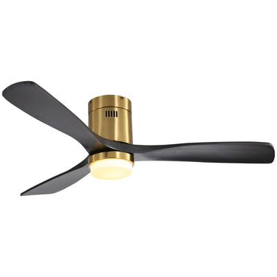 Sofucor Ceiling Fan With Lights 52 Inch Flush Mount Ceiling Fan with Remote Control, Wood Blades Modern Outdoor Ceiling Fan for Bedroom/Farmhouse/Patio/Indoor, Quiet DC Motor