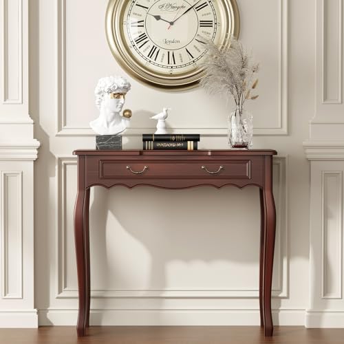 JIAWORLDER Walnut Entryway Table with 1 Drawer Console Table for Entryway Entrance Table for Hallway, Living Room, Foyer, Easy Assembly (Legs Only), 13.77D x 34.64W x 30.7H in JIAWORLDER
