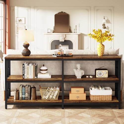 LITTLE TREE Console Table with Storage Shelves, 70.9" Industrial 3-Tier Sofa Table for Living Room, Long Foyer Table Entryway Table for Hallway, Front Door, Entrance, Rustic Brown & Black LITTLE TREE