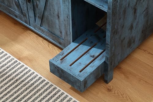 Forest Gravity Cat Litter Robot Enclosure, Enclosure for self-Cleaning Litter Boxes,Adjustable Shelf for Dog Proof and Storage,Charging Station,Locks Added for cat,Large Indoor Cat House,Blue FOREST GRAVITY