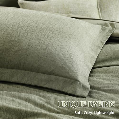 Monbix Queen Comforter Set - 7 Pieces Cationic Dyeing Sage Green Bed in a Bag Queen Bedding Sets with Comforter, Sheets, Pillowcases & Shams, Reversible Bedding Comforters Sets Monbix