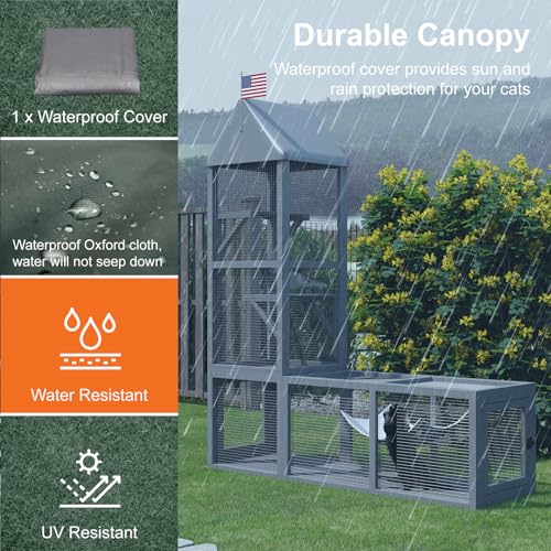 TIMHAKA 2 in 1 Indoor Catio, Outdoor Cat Enclosure with Tunnel, Pet Playen Include 1 Catio and 1 Tunnel, Cat Enclosure with Cats Hammock and Waterproof Cover, Indoor Outdoor Cats Cage with 2 Door TIMHAKA