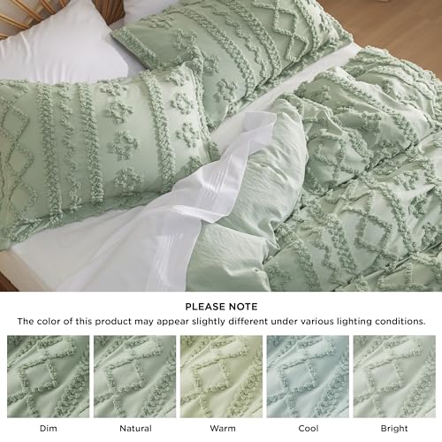 Bedsure Boho Twin Duvet Cover, Soft & Comfortable Elegant Design Boho Bedding for Decoration, Machine Washable Comforter Cover for All Seasons,Includes 1 Duvet Cover & 1 Pillow Sham,Light Green Bedsure