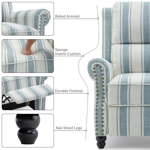 DREAMSIDEA Recliner Chair, Modern Pushback Armchair with Adjustable Backrest & Footrest for Bedroom, Living Room (Blue Stripe,Set of 1)