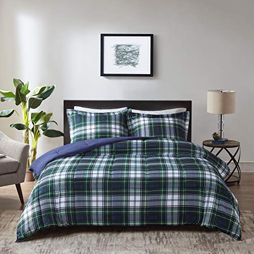 Madison Park Essentials Parkston Plaid Comforter, Matching Sham, 3M Scotchguard Stain Release Cover, Hypoallergenic All Season Bedding-Set, Twin/TwinXL, Navy, 2 Piece Madison Park