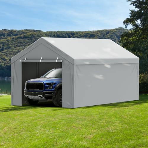 VEVOR Carport Replacement Canopy Cover Top + Side Wall 12 x 20 ft, Garage Tent Shelter Tarp Heavy-Duty Waterproof & UV Protected, Easy Installation with Ball Bungees,Grey (Frame Not Included) VEVOR