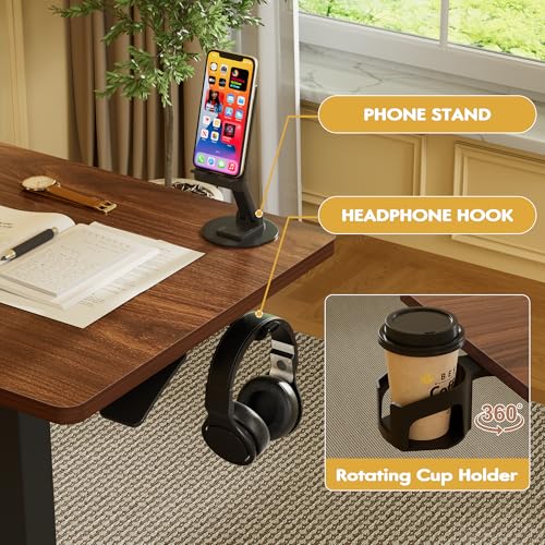 Furmax Mobile Standing Desk with Wheels, Pneumatic Adjustable Rolling Computer Desk Laptop Table for Bed, Couch (Mahogany, Large) Furmax