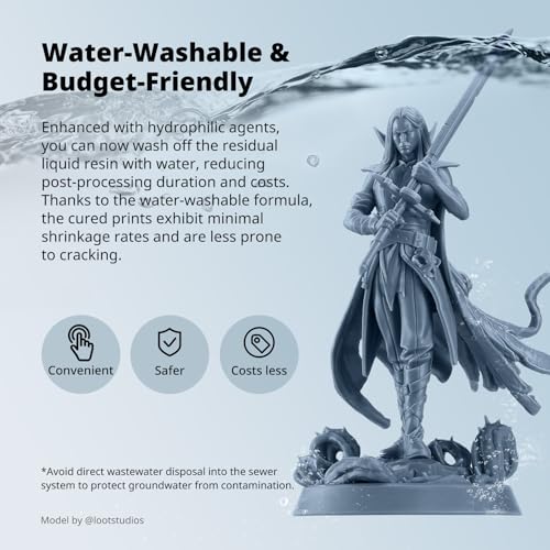 ANYCUBIC Water Washable ABS-Like Resin 3.0, 3D Printer Resin, High Toughness and High Precision, Easy to Post-Process, Low Odor, Wide Compatibility for All LCD 3D Printers (Gray, 1kg)