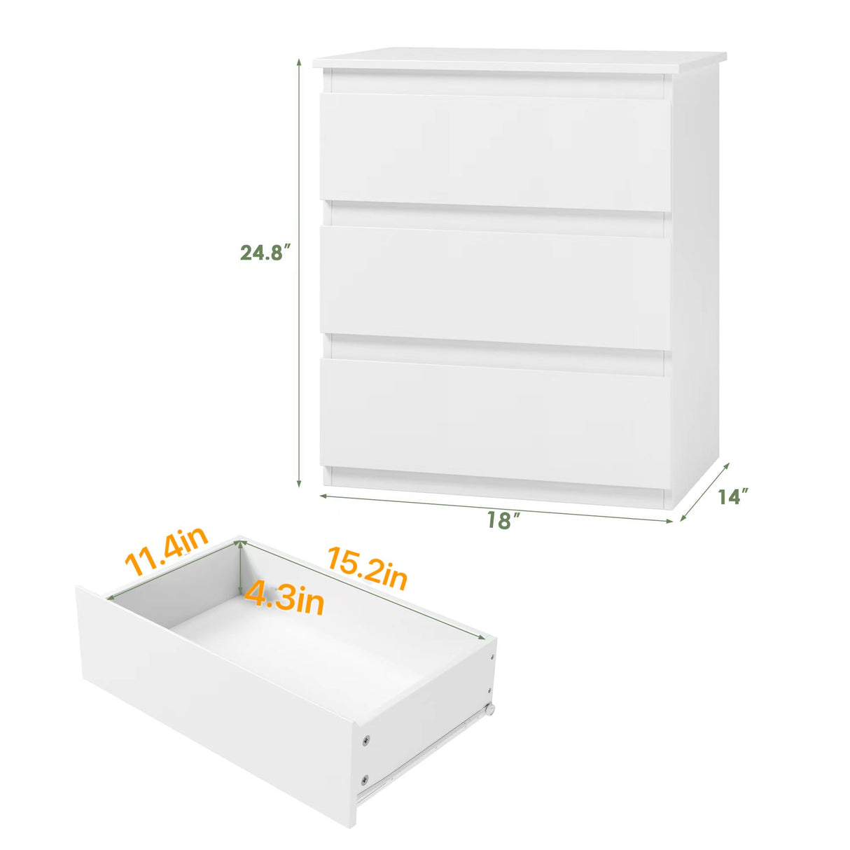 Bamjoy White Nightstand with 3 Drawers, Beside Table with Drawers for Bedroom, Small Side Table Storage Cabinet 3 Drawer Night Stand for Home Office, 18.0W x 14.0D x 24.8H Inches Bamjoy