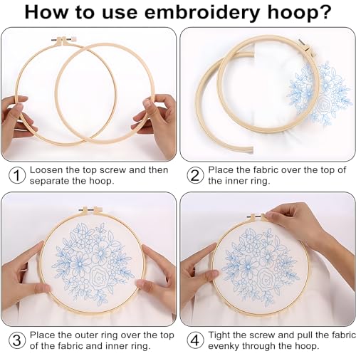 Sivilife Embroidery Kit for Beginners, 3 Sets Stamped Cross Stitch Kits for Beginner, Floral Pattern Embroidery Starter Kits for Adults with Embroidery Hoop Instructions Threads and Needles Scissors