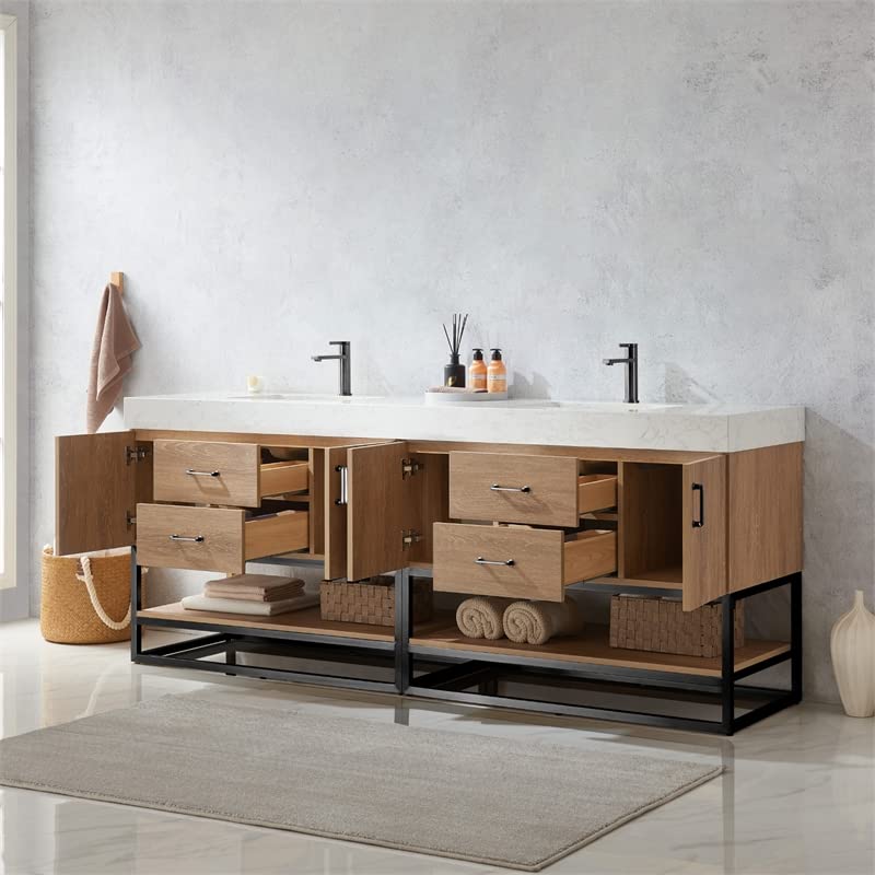 Vinnova Alistair Bathroom Vanity, 84 Inches, North American Oak VINNOVA