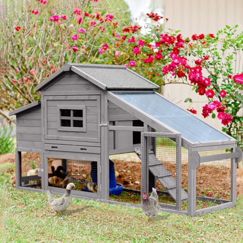 Aivituvin Wooden Chicken Coop Hen House, Outdoor Large Rabbit/Bunny Hutch, Small Animal Cage (Grey) Aivituvin