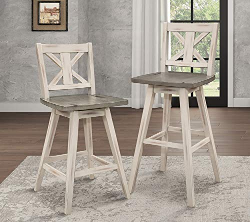 Lexicon Swivel Counter Height Bar Stools-Set-of-2, Modern Solid Wood Kitchen Stools Counter Height, High Back, Swivel Seat, Footrest for Kitchen Island, Easy Assembly, X-Back, 24" SH, White Lexicon