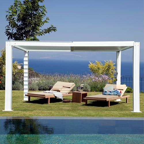 Domi Outdoor Living Louvered Pergola 10x13FT, Aluminum Outdoor Pergola with 2 Independently Adjustable Louver Roof, Full Aluminum Structure, White domi outdoor living