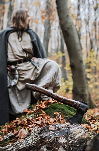 Norse Tradesman 14" Viking Throwing Axe - Fully Sharpened Norse Hand-Axe - Carbon Steel Axe Head with Premium Leather Cross-Stitch Norse Tradesman