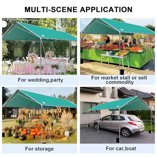Carport Canopy 10'x20' Heavy Duty Carport, Waterproof & UV Protected Garage Top Tarp Shelter Cover with Reinforced Steel Cables, Outdoor Portable Garage for Car, Boat Tent, Green SAILARY