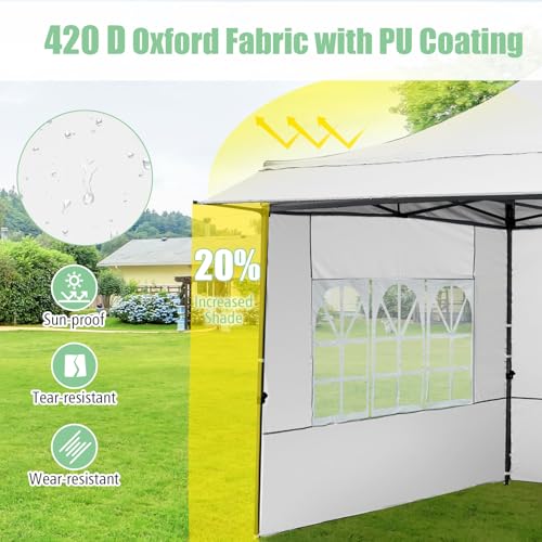Tangkula 10x10 FT Pop Up Canopy, Outdoor Tent with 3 Sidewalls & Awning, Wheeled Bag, 4 Sandbags, 8 Stake, 4 Ropes, Portable Canopy Tent for Party Picnic Event Beach Camping (White) Tangkula