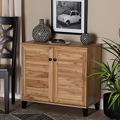 Baxton Studio Coolidge Modern and Contemporary Oak Brown Finished Wood 2-Door Shoe Storage Cabinet Baxton Studio