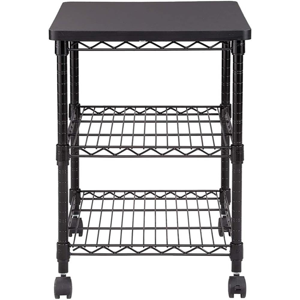 Safco Desk Side Wire Machine Stand with Wheels, 3 Tier, 200 lbs Capacity, Black Steel Frame & Multifunctional Utility Shelves. Perfect for Home, Office, Classroom & Garage Safco